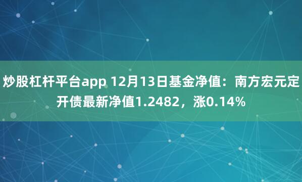 炒股杠杆平台app 12月13日基金净值：南方宏元定开债最新净值1.2482，涨0.14%