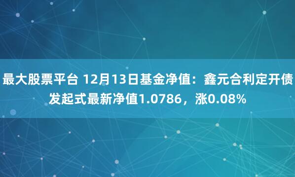 最大股票平台 12月13日基金净值：鑫元合利定开债发起式最新净值1.0786，涨0.08%