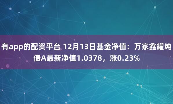 有app的配资平台 12月13日基金净值：万家鑫耀纯债A最新净值1.0378，涨0.23%